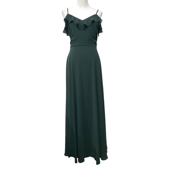 Bill Levkoff Bridesmaid Dress Dark Green Full Length Chiffon Spaghetti Strap 14 - Picture 2 of 9
